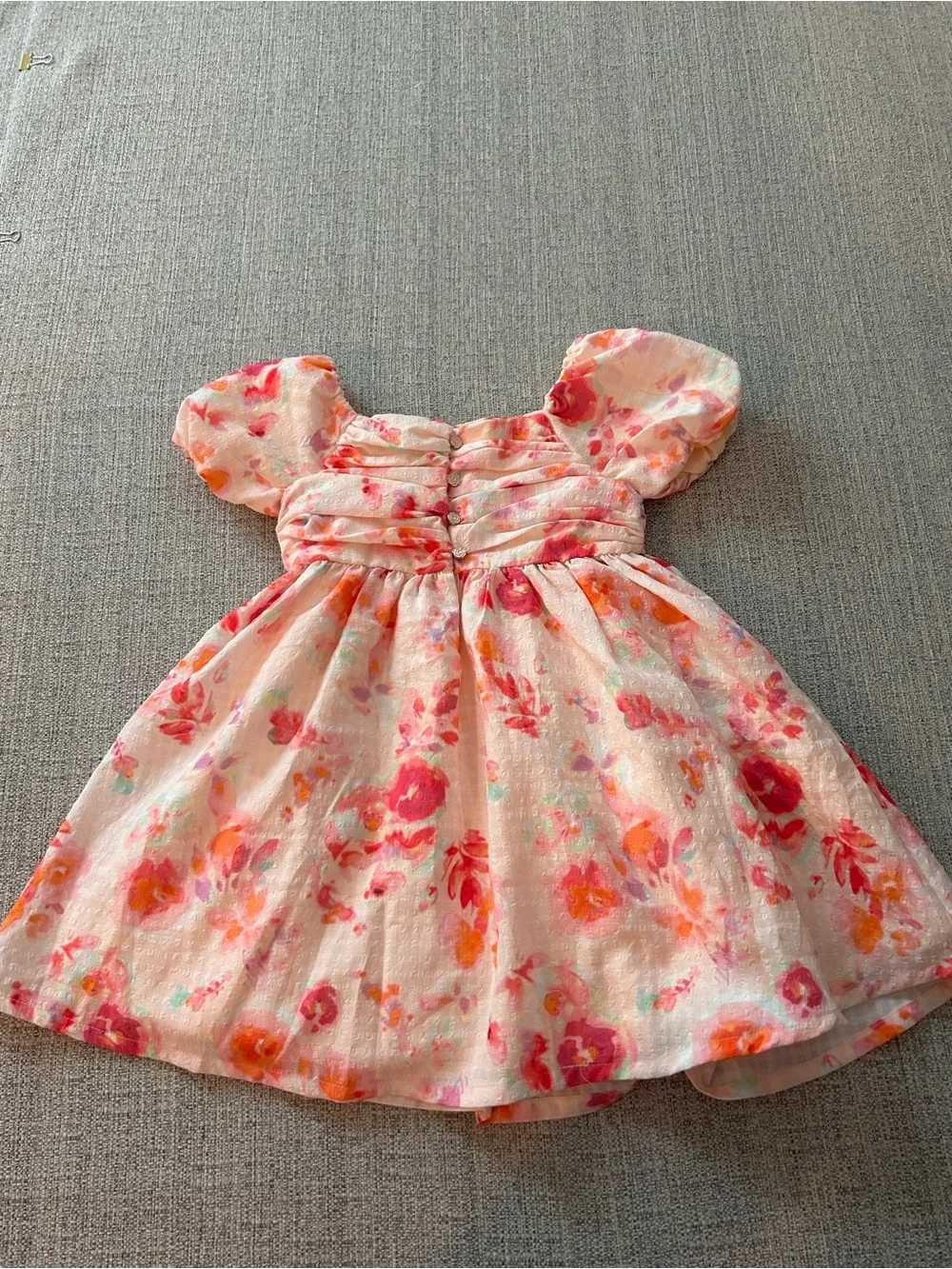 Catherine Malandrino Girls Pink Watercolor Floral Puff-Sleeve Dress